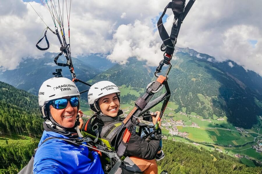 Neustift im Stubaital: Tandem Paragliding Flight - The views you get: Stubai Valley, the glacier, and Innsbruck in the distance